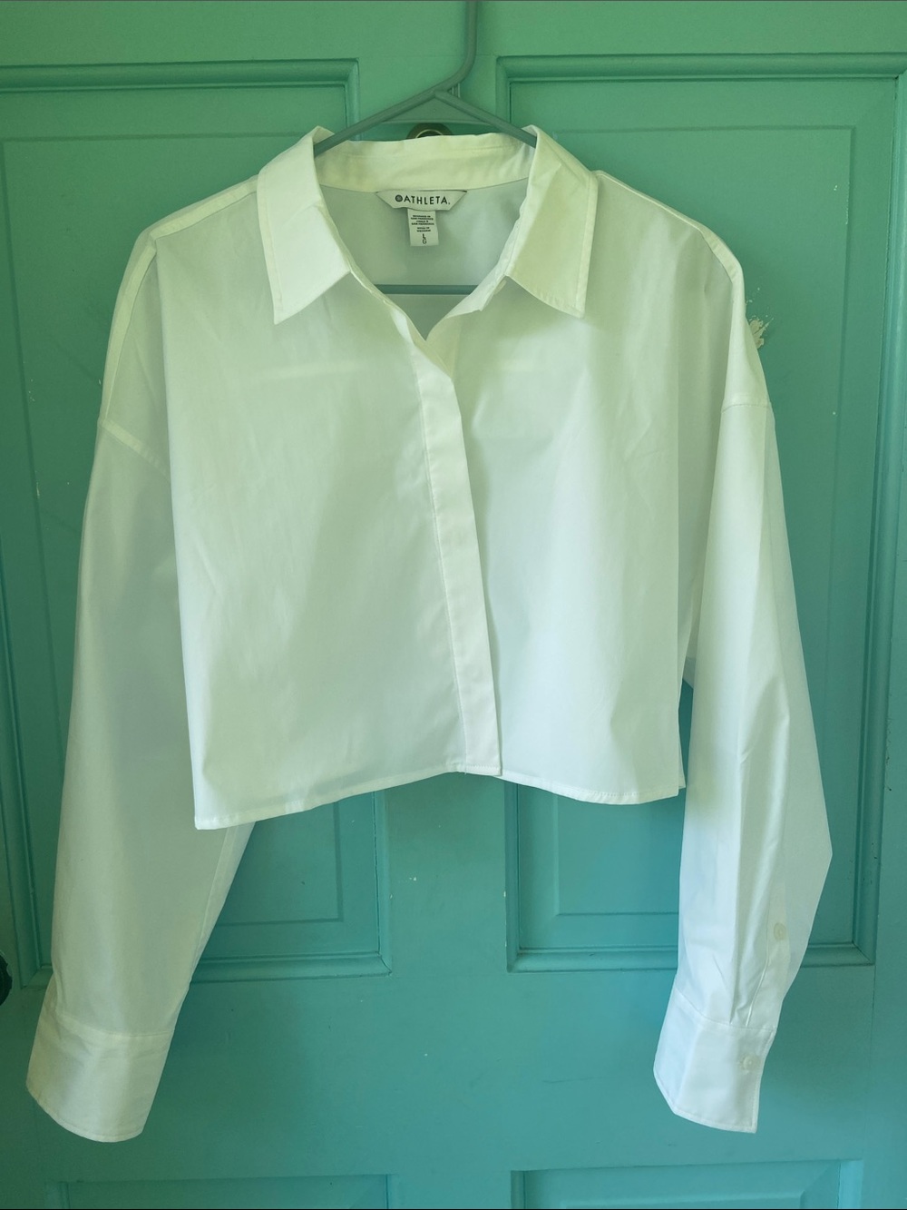 Athleta Midday Ultra Cropped Poplin Shirt White Button-Front Womans L UVP 40+